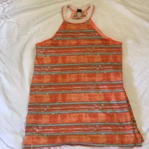 Free People Split Side High Neck Striped Tank Sz S